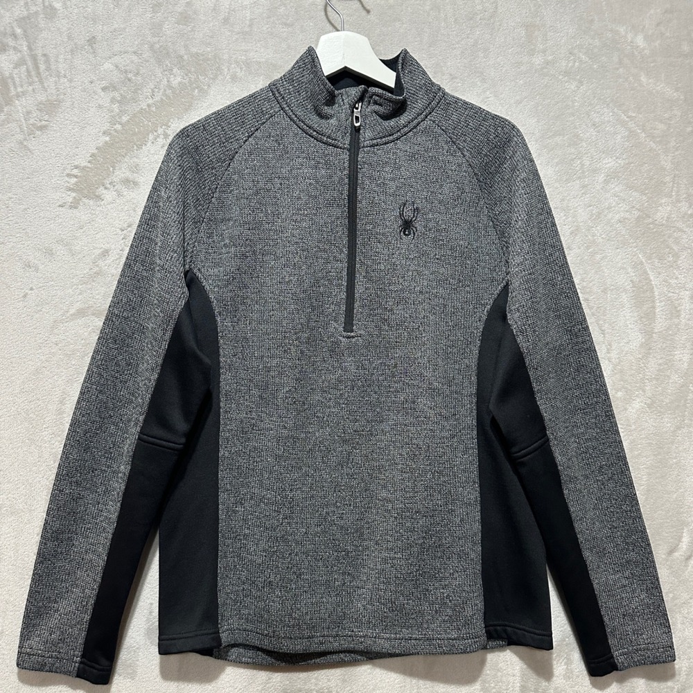 Spyder Mens Gray Black Quarter Zip Fleece Pullover Sweater Size M 186400